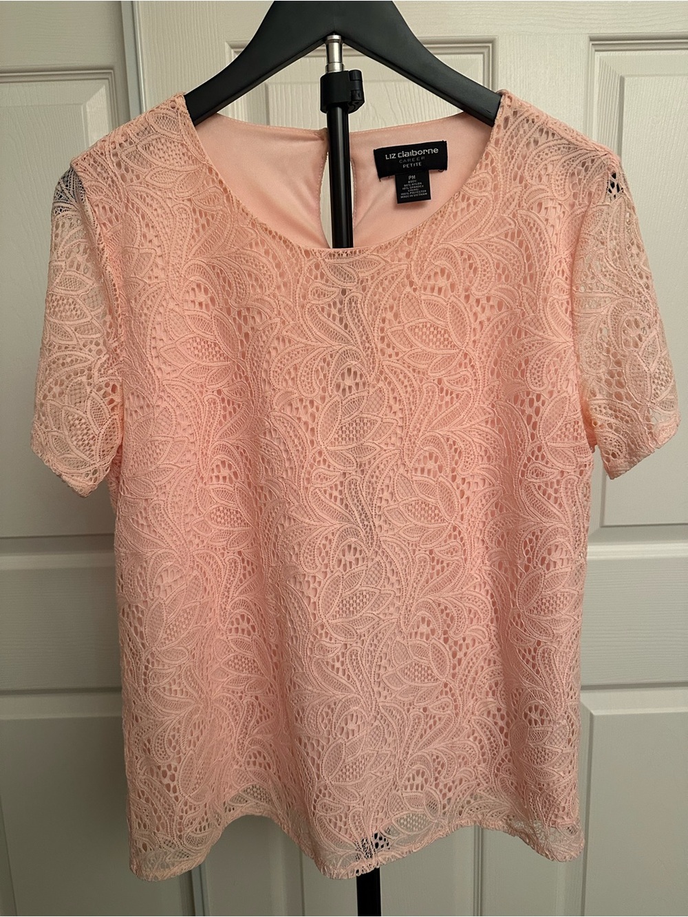 Liz Claiborne Peach Lace Short Sleeve Blouse